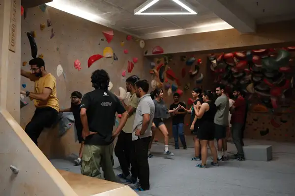 Climbers in the bouldering room at BoulderBox